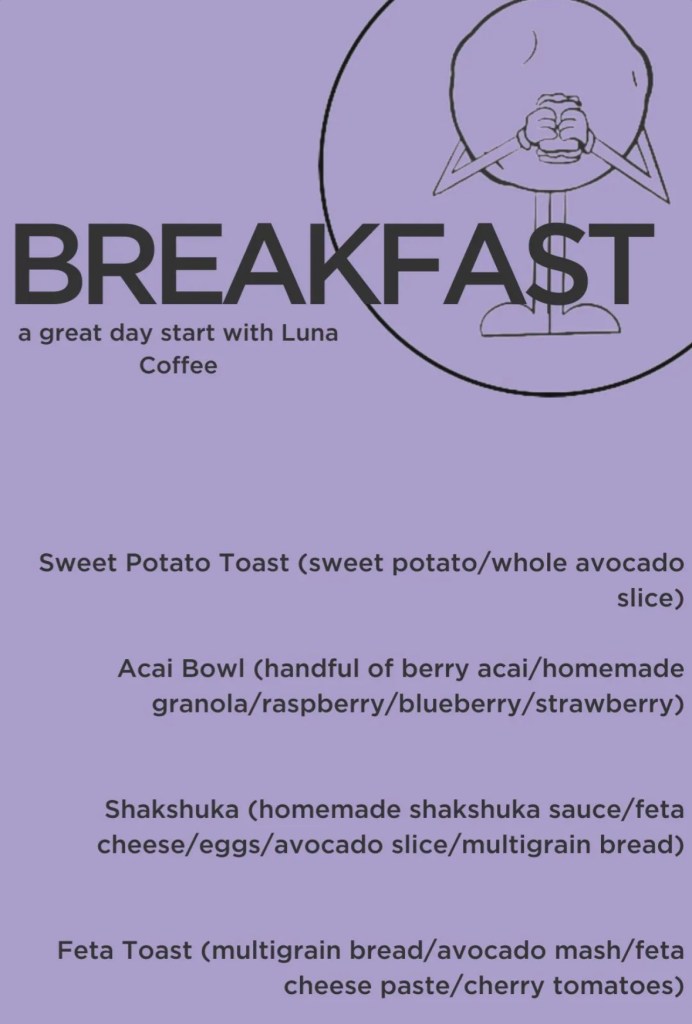 Luna breakfast menu 