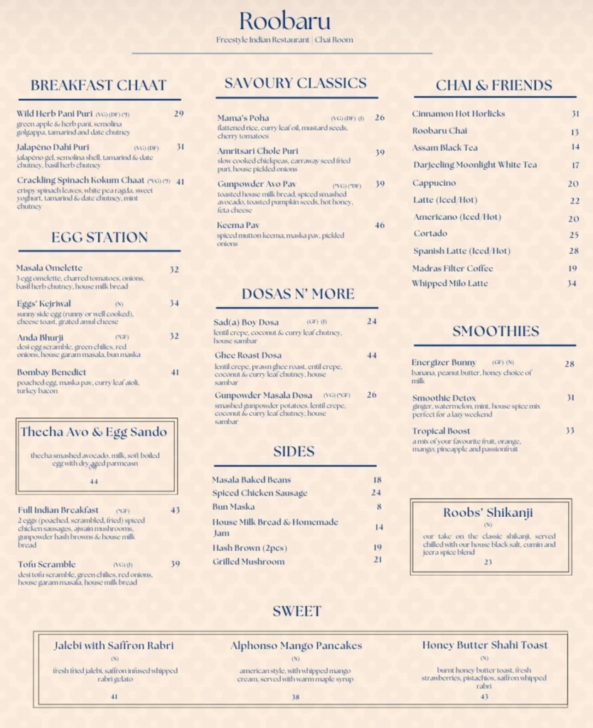 Roobaru Downtown breakfast menu