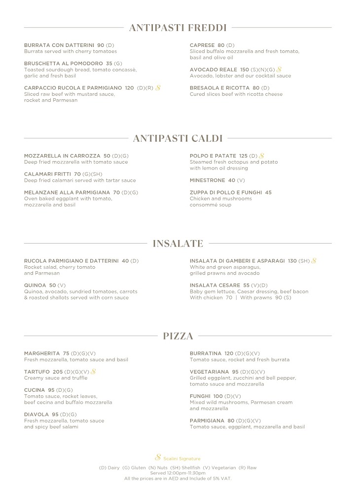 Scalini Cucina Dubai Mall menu