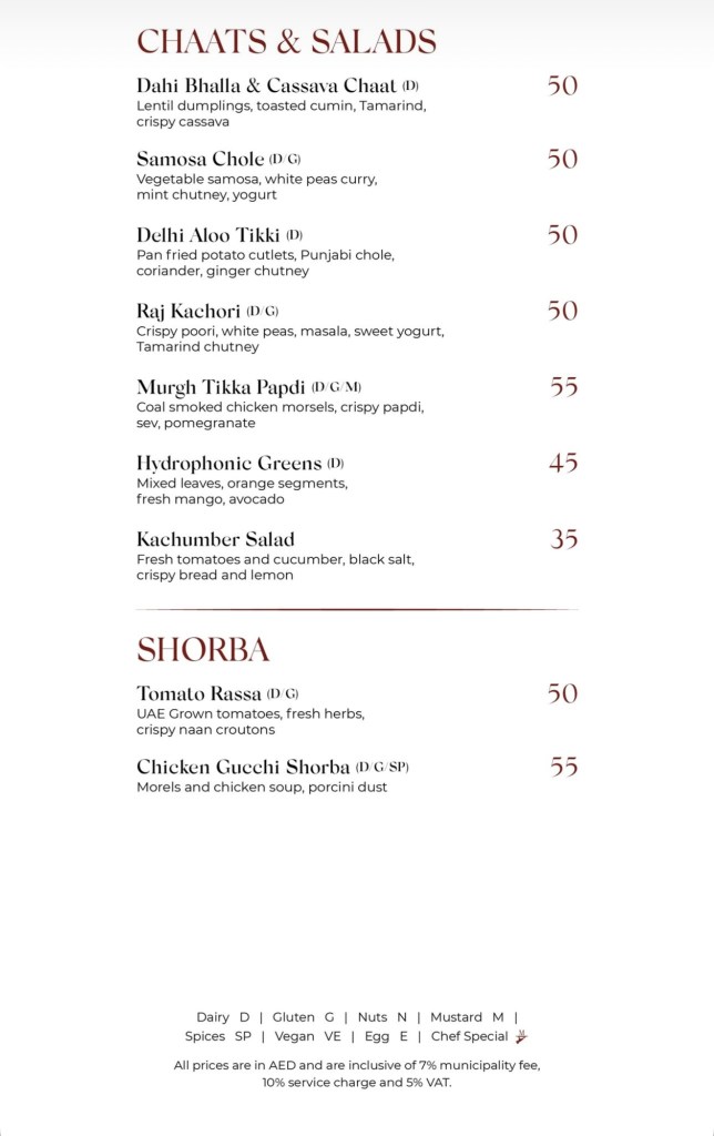 Mausam Indian restaurant Dubai Mall menu