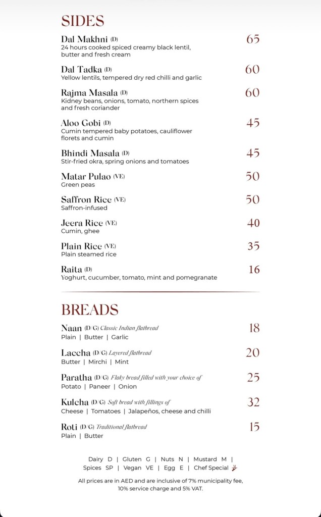 Mausam Indian restaurant Dubai Mall menu