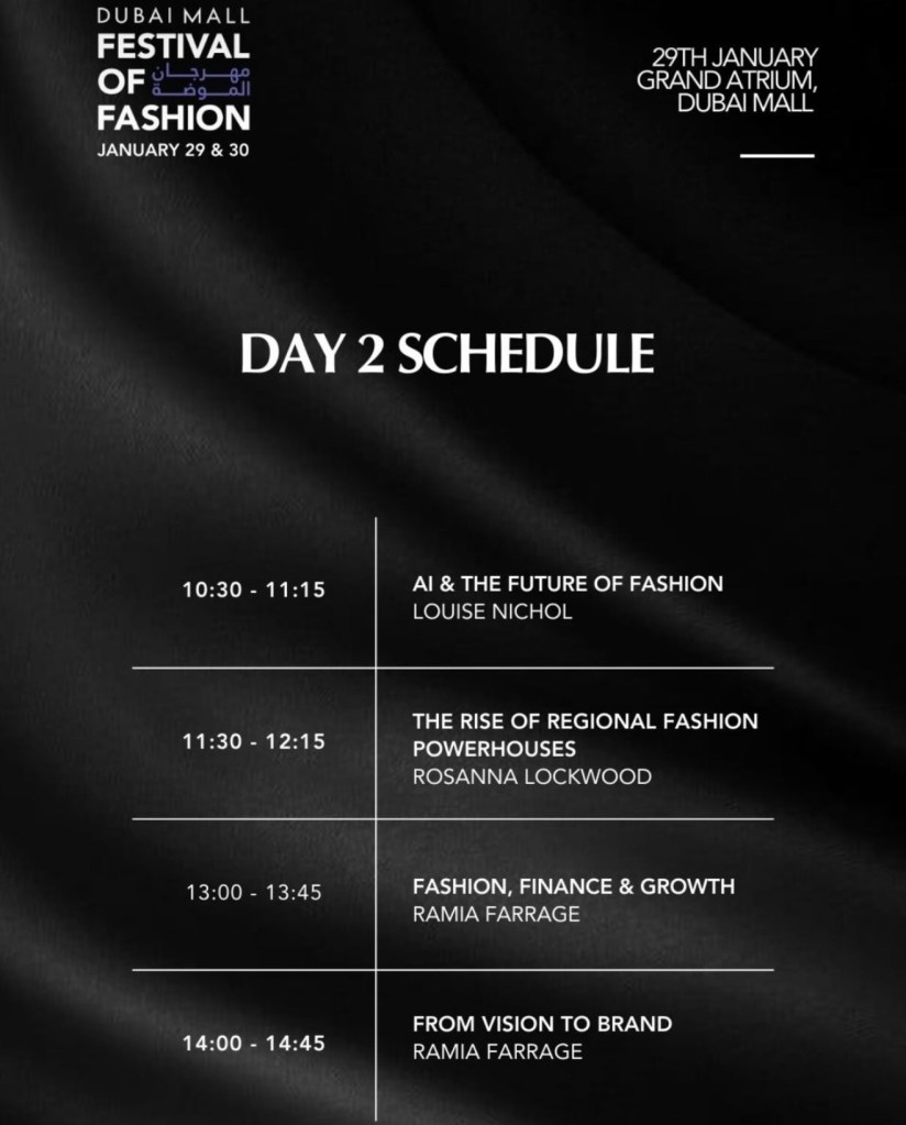 Dubai Mall Festival of Fashion Schedule Day 2